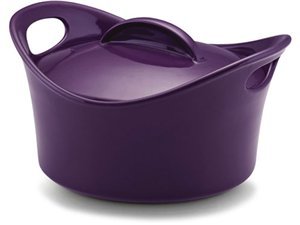 Rachael Ray Stoneware 2-3/4-Quart Covered Bubble and Brown Casserround Casserole, Purple