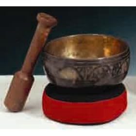 Engraved Tibetan Singing Bowl Set With Striker and Pillow