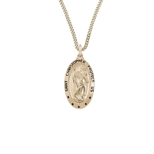 14k Gold Filled Oval Saint Christopher Pendant, 20"