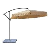 10 Foot Tan Cantilever Offset Umbrella with 2rd Generation Sand Base Patio Deck