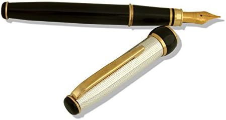 Grifos Italian Fountain Pen Silver/Gold &amp; Black Lacquer