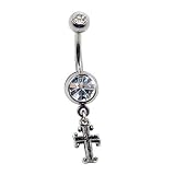 14 Gauge 3/8" Clear Gem Gothic Cross Curved Barbell - Surgical Steel