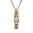 Genuine Emerald & Diamond Pendant Necklace Filigree Design in Gold