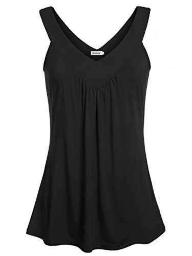 Ninedaily Women Sleeveless Comfy Tunic Top Pleated Front V Neck Tanks Vest