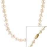 6-7mm Round Hand Knotted Genuine Freshwater Cultured White Pearl 14k Gold Filigree Clasp Necklace 18