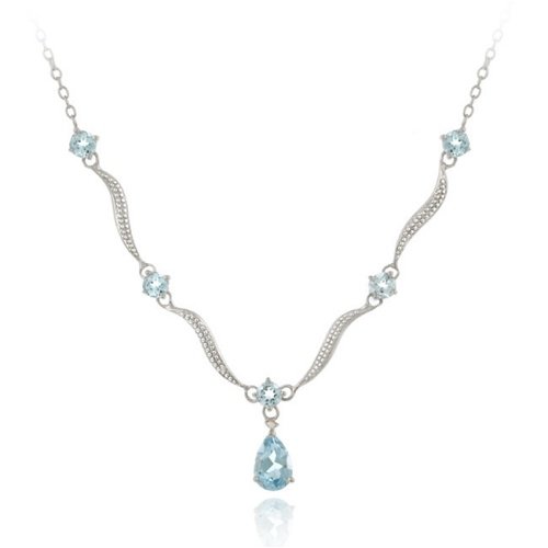 Sterling Silver Genuine Blue Topaz & Diamond Accent Wave Necklace 16