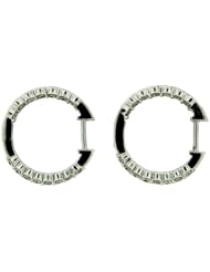 14k White Gold 3/4 Cttw Petite Pave Diamond Hoop Earring