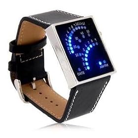 Blue LED Display Watch - Curved Fan Display of Lights