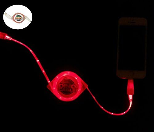 Dino Cable for Apple iPhone. 70 inches USB Retractable LED Cell Phone Cable Charger. Sync &amp; Charger Travel Cable Tangle free Cable Charger for Apple. Compatible With: Iphone 5, 5s, 6, 6 Plus, Ipod Touch 5th Generation, Ipod Nano 7, Ipad 4, Ipad Air, Ipad Mini 1, Ipad Mini 2 (Red).