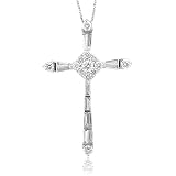 18k White Gold Round anf Square-Cut Diamond Cross Pendant Necklace (G-H, SI, 1.03 carat)