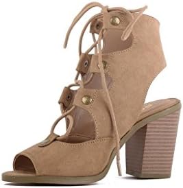 Sole Addiction Women's Stylish Lace Up Gladiator Bootie Low Chunky Block Heel Sandal