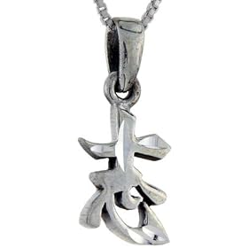 Sterling Silver Chinese Character for "DETERMINATION" Pendant, 15/16" (24 mm) Tall.