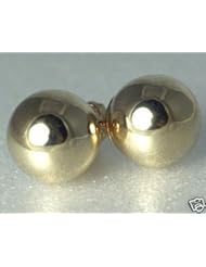14K Yellow Gold 12mm (0.47") Shiny Ball Earrings Friction Backs, 2.10 Grams