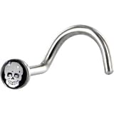 Surgical Steel Black and White Skull Logo Nose Ring