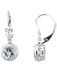 Pair .02 CT TW Pair 14K White Gold Genuine Aquamarine & Diamond Earrings