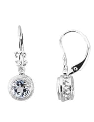 Ann Harrington Jewelry 14k White Gold .02 Ct Tw Diamond And 6 mm Genuine Aquamarine Vintage Style Earrings