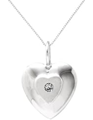Sterling Silver Diamond Stamped Heart Pendant Necklace
