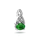 14K White Gold Oval Genuine Emerald Celtic Knot Pendant