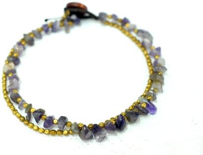 Ankle Bracelets With Bells Layer - Amethyst Stone : Intelligence : Handmade Jewelry (9")