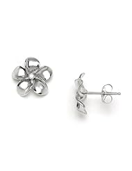 Plumeria Earrings with Diamonds in 14K White Gold - 13mm