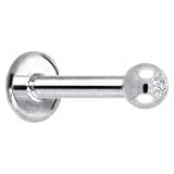 Solid 14KT White Gold Genuine 1.5mm Diamond Internally Threaded Labret