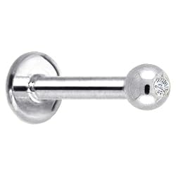 Solid 14KT White Gold Genuine 1.5mm Diamond Internally Threaded Labret