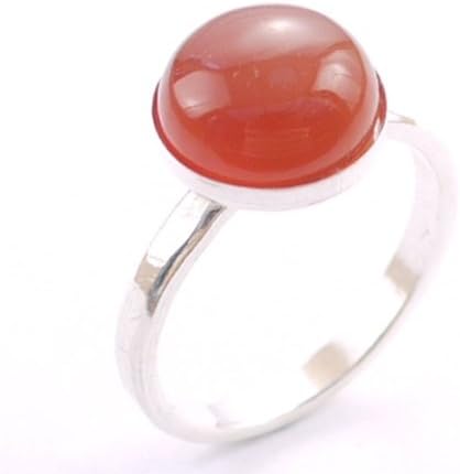 Hanfords of London Round Red Carnelian & Silver Handmade Ring (Size 7). Birthstone for Virgo & August.