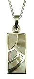 Silver Ladies Mother of Pearl Oblong Pendant 18" Curb