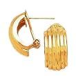 14k Gold Omega-Clip Ridged Half-Hoop Earrings
