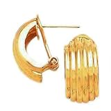 14k Gold Omega-Clip Ridged Half-Hoop Earrings