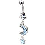 Light Blue Crystal Moon And Stars Dangle Belly Ring