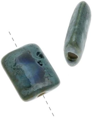 Clay River Designs Porcelain Beads, 9x11mm Rectangle Chicklet, 2 Pieces, Tropical Feathers