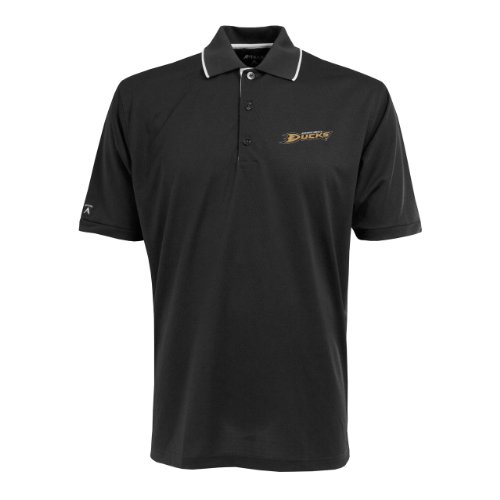 Antigua Men's NHL Anaheim Ducks Exceed Desert Dry Short Sleeve Polo, Black/White, Large