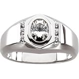 14K White Gold Created Moissanite and Diamond Men's Ring
