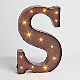 12" - Rustic Brown - Metal - Battery Operated - LED - Lighted Letter "S" | Gerson Wall Decor (92687)