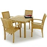 70210 5pc Sussex Stacking Teak Armchairs Bistro Square Table 4 Ft