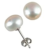 White 7.5 - 8mm AAAA Cultured Pearl Platinum Overlay CAREFREE Sterling Silver Stud Earrings ( LS1B ) - B000B5QJI6