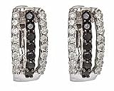14k white gold black and white diamond hoop earrings (5/8 cttw)