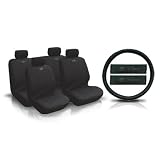 Car Seat Cover Full Set Faux Leather Solid Black