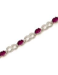 14K White Gold Oval Ruby and Diamond Bracelet