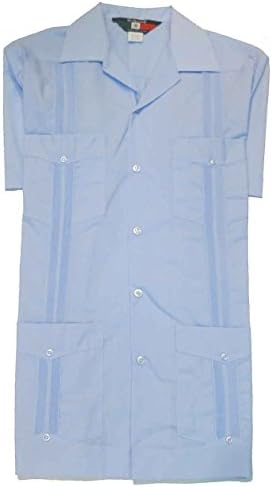 D'Accord Short Sleeve Plain Front Guayabera Shirt, Lt Blue, Large