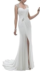 Chiffon Crystals Slit Draped Lace Crystal Beaded  Dress