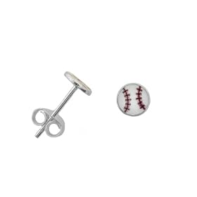 Baseball Softball Post Stud Earrings Sterling Silver 5mm diameter: Jewelry
