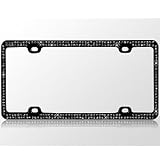 Diamante Crystal License Plate Frame, Black Metal - Black X2