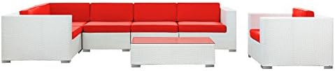 Corona 7 Piece Sectional Deep Seating Group with Cushions Fabric: Turqoise, Finish: White