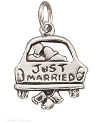 Sterling Silver Newlyweds In Car With "JUST MARRIED" Sign Wedding Word Charm