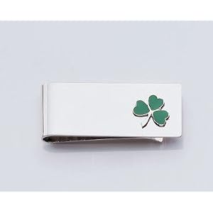 Legere Smc-0310 Sterling Silver Money Clip- Polish With Enamel Shamrock