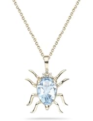 0.02 Cts Diamond & 1.20 Cts Aquamarine Bug Pendant in 14K Yellow Gold