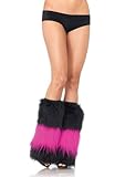 Furry Two Tone Leg Warmers Black Pink One Size