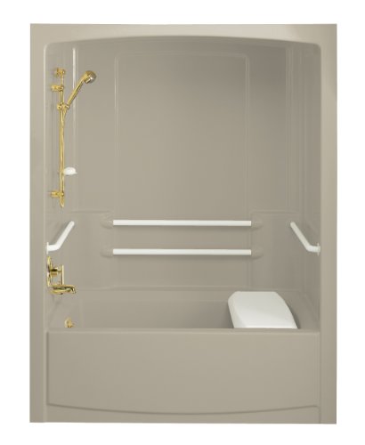 Kohler K-12103-C-G9 Freewill Bath and Shower Module with Brushed Stainless Steel Grab Bars, Left-Hand Drain, Sandbar
